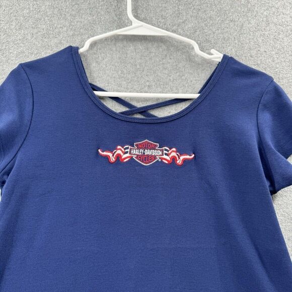 Harley-Davidson Tee Tshirt Wmns XS Blue Short Sleeve Embroidered Logo Motorcycle - Picture 2 of 11